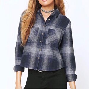 Forever 21 Navy and Gray Plaid Button-Up Top